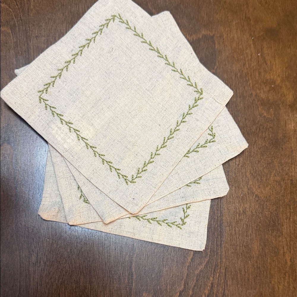 Hearth & Hand with Magnolia Cocktail Napkins with Green Leaf Embroidery